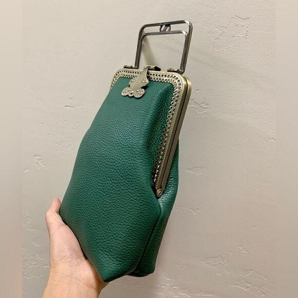 Handsewn Genuine Pebble Leather Push Lock Purse/Clip Pouch/Phone Case/Crossbody - Picture 2 of 14